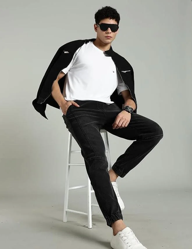 inkd الرياضيون العاديون للرجال - متوسط الارتفاع | مزيج القطن | قماش قابل للتمدد| حزام الخصر المطاطي | جينز للرجال